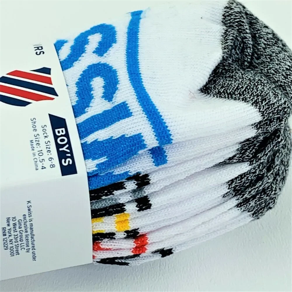 K Swiss Boys 8 Pairs Low Cut Socks White w Color Size 6-8 / Shoe Size 10.5-4